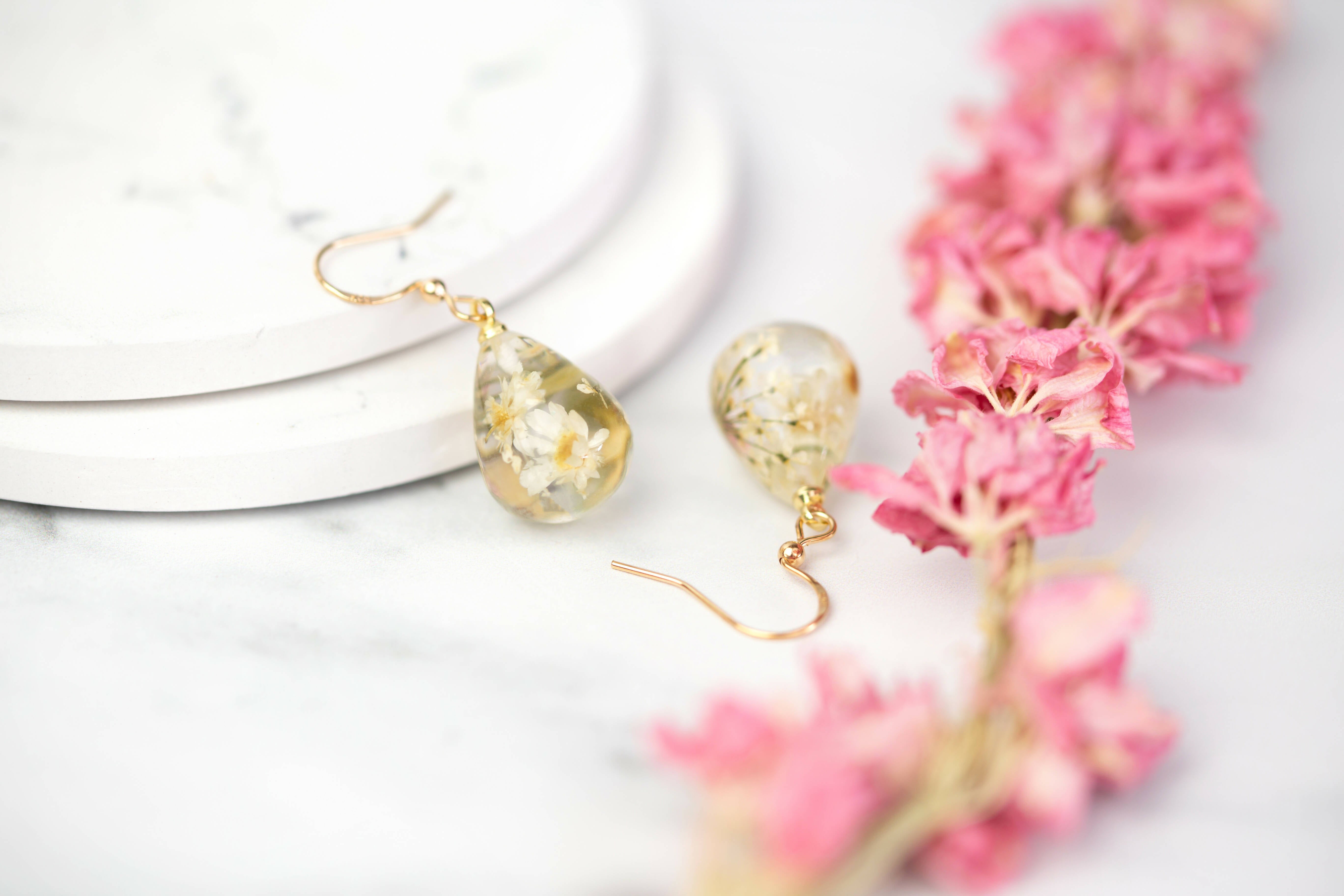 Chamomile Teardrop Earrings Gold Plated