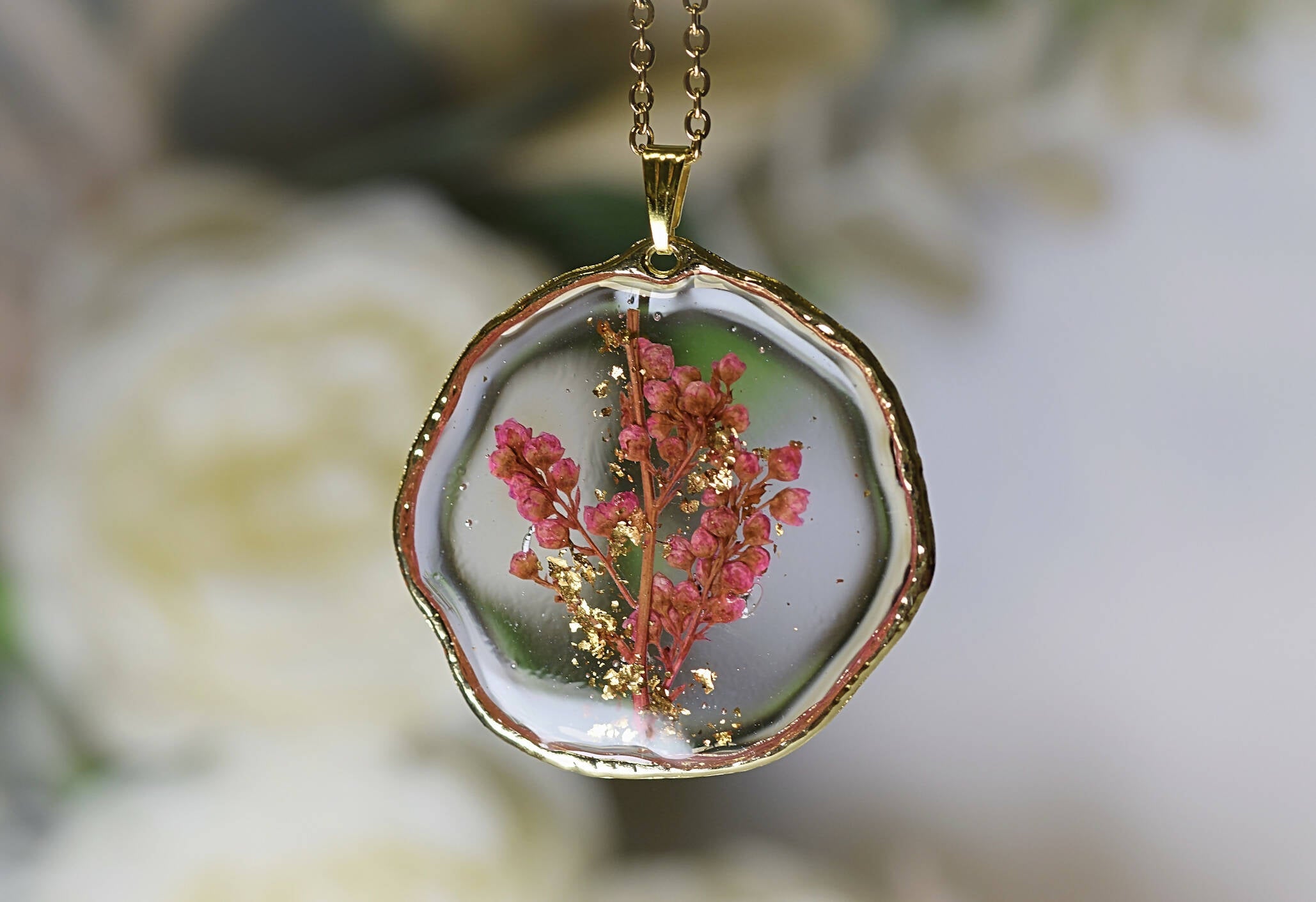 Rustic Pressed Wax Flower Bud Necklace