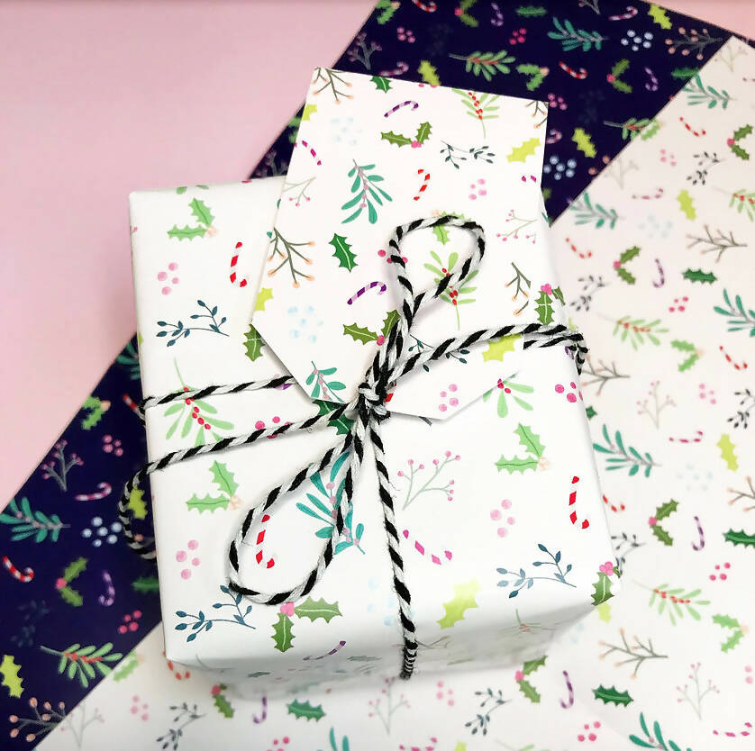 Christmas Wrapping Paper & Tags - Light Pink