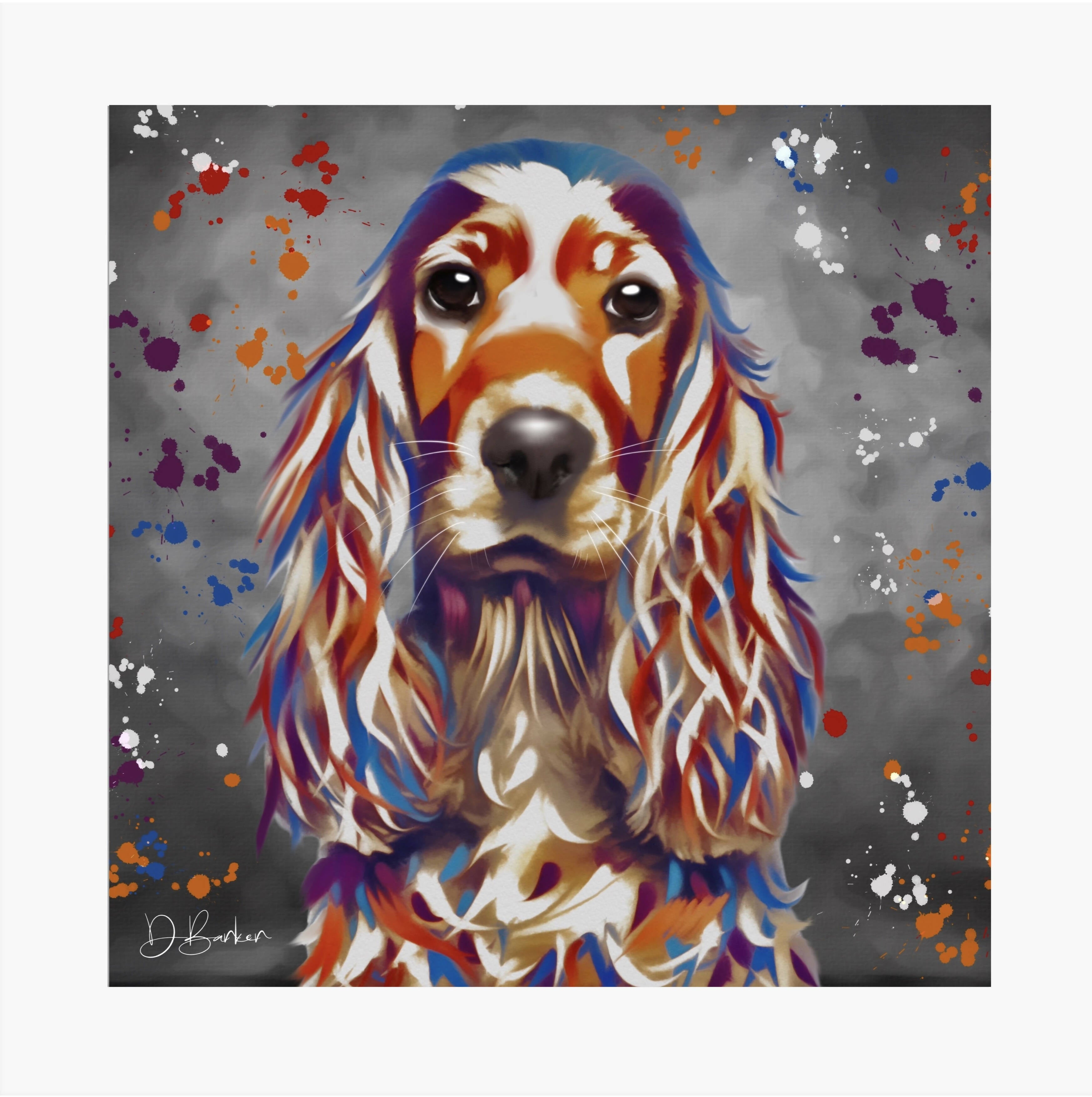 Spaniel Dog Colour Splash Mounted Artwork | Art & Soul