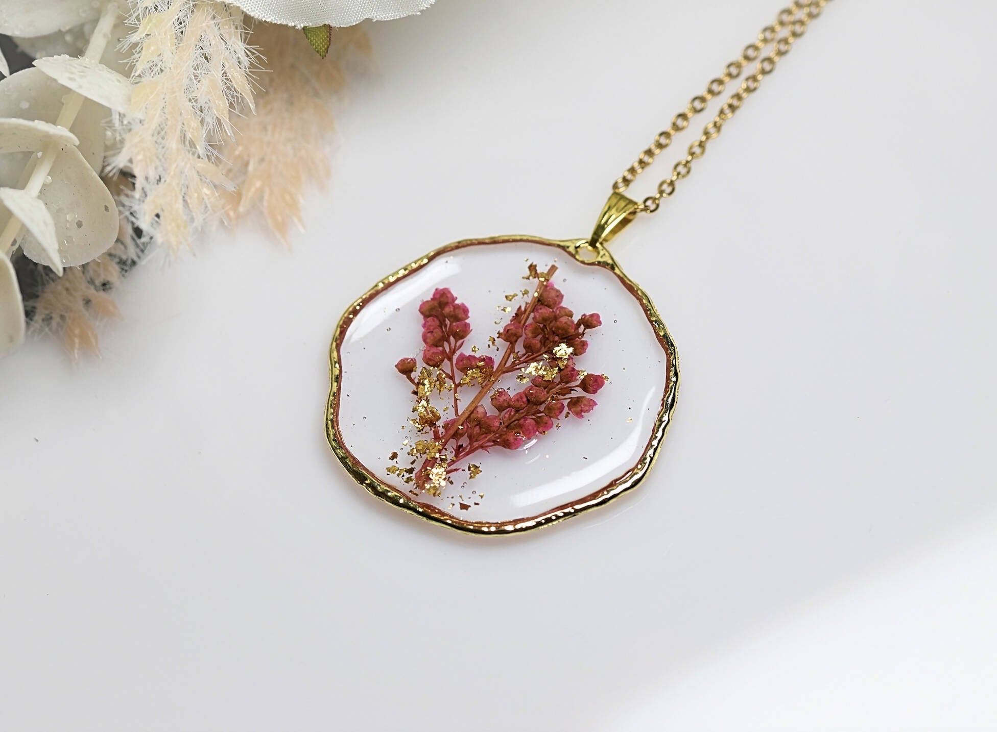 Rustic Pressed Wax Flower Bud Necklace