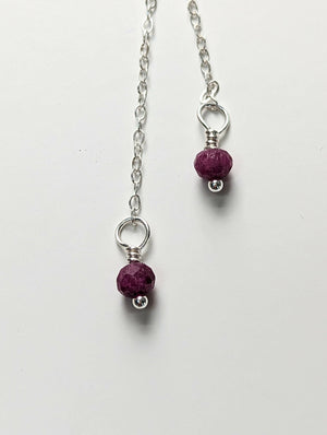 Ruby sterling silver chain drop earrings - Handmade