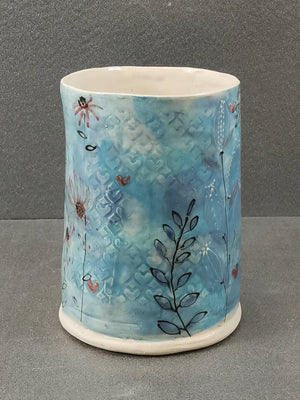 0186 Blue Textured Flowers Vase