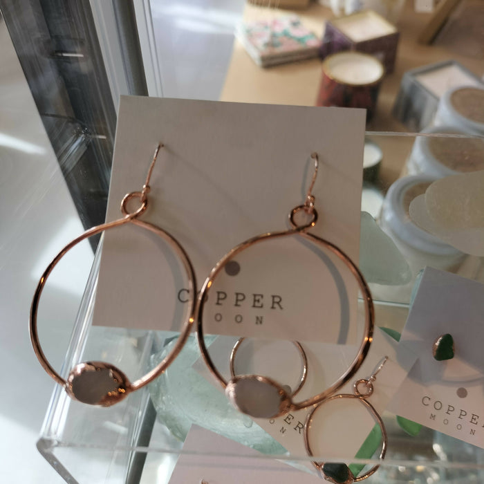 Seaglass Copper Moon Earrings