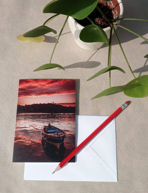 Fishguard harbour sunset - card