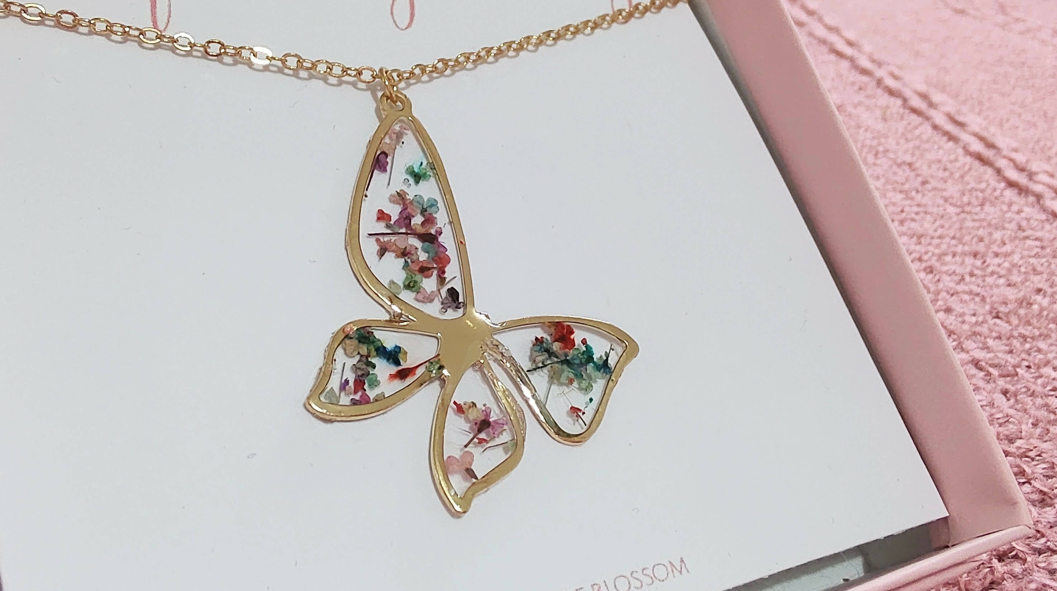 Butterfly Real Flower Necklace Gold Plated