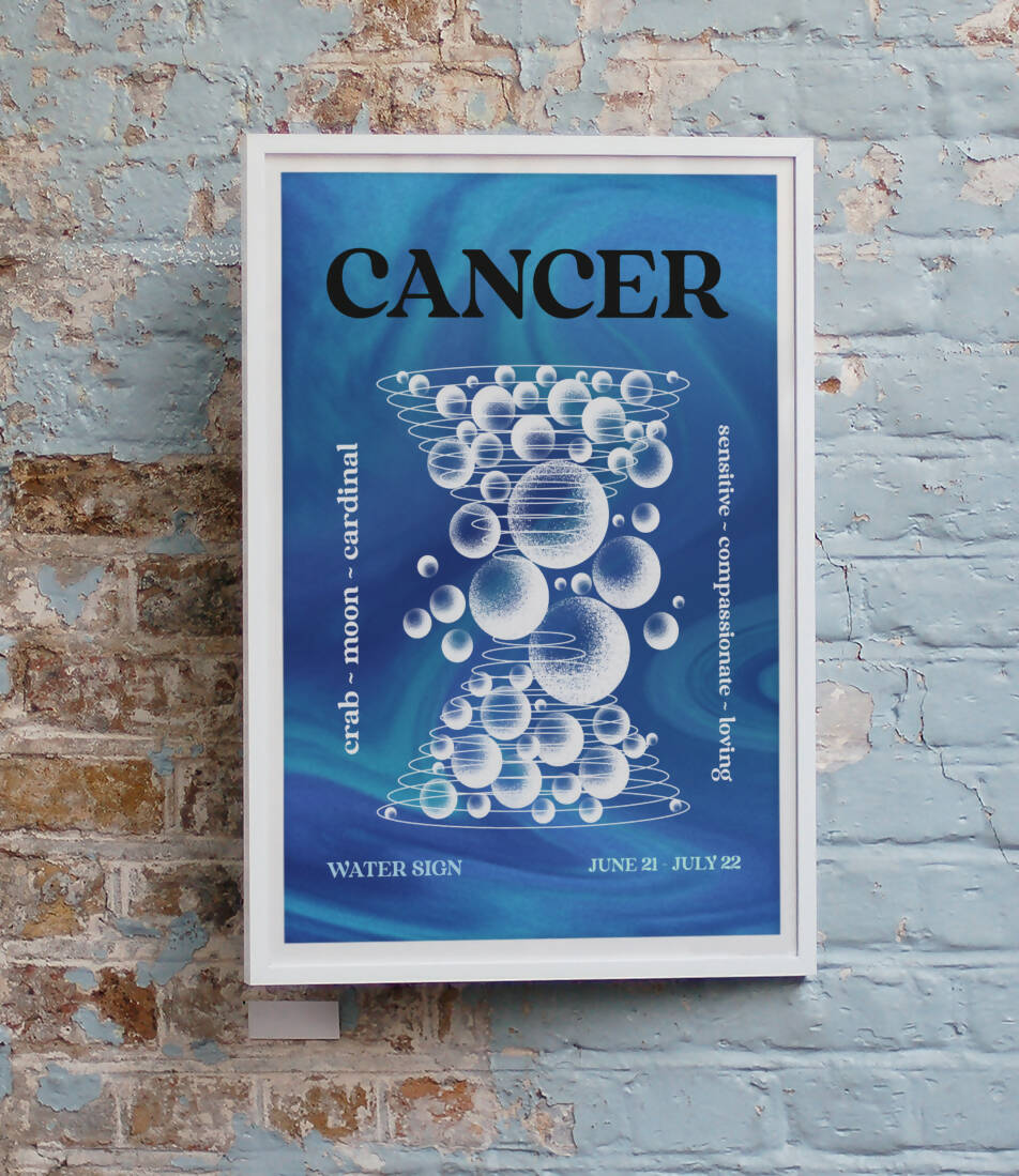 Cancer Zodiac Horoscope Star Sign Psychedelic Art Print A4 Framed no Mount