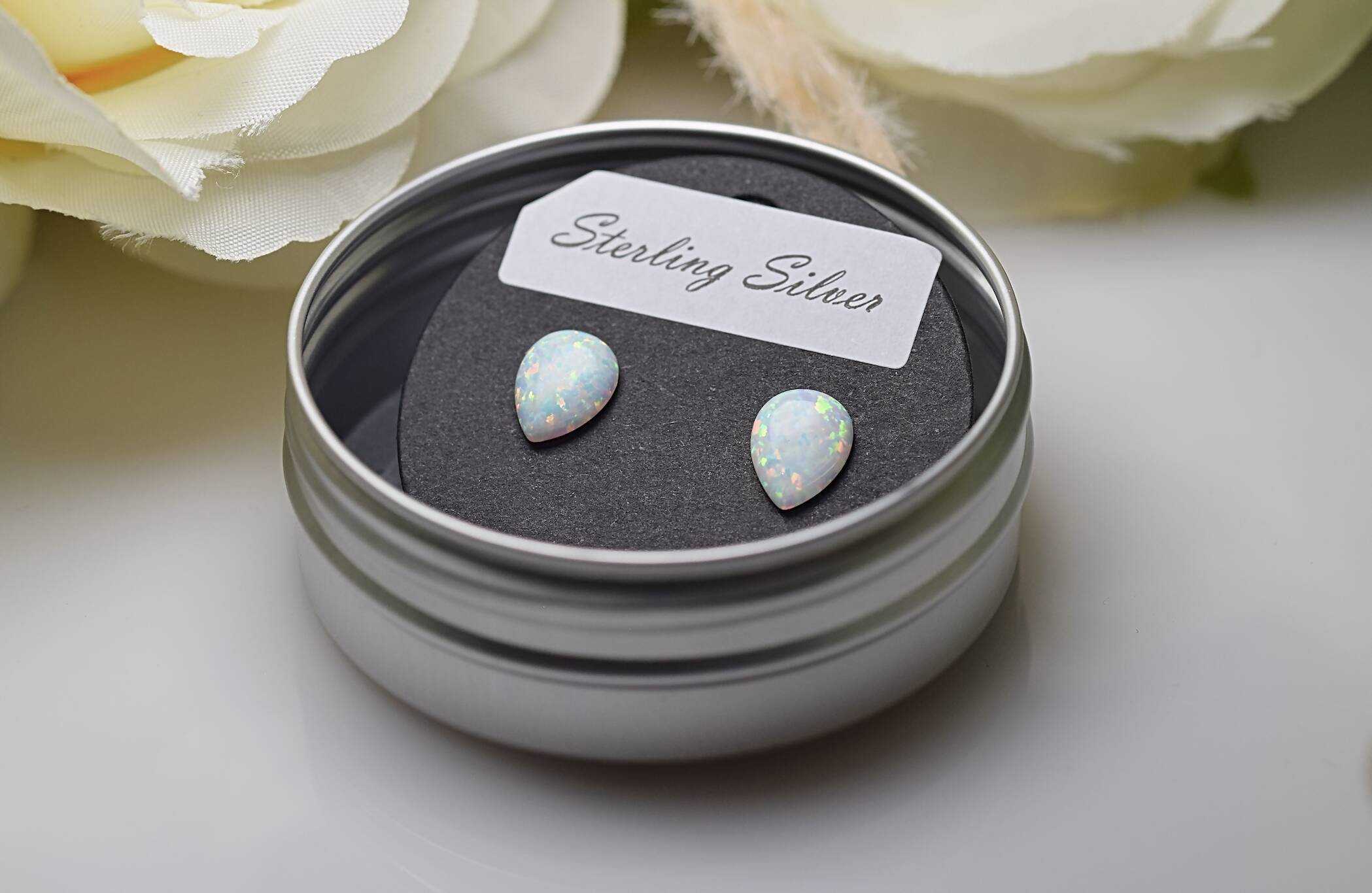 Recycled Opal Earrings - Pear