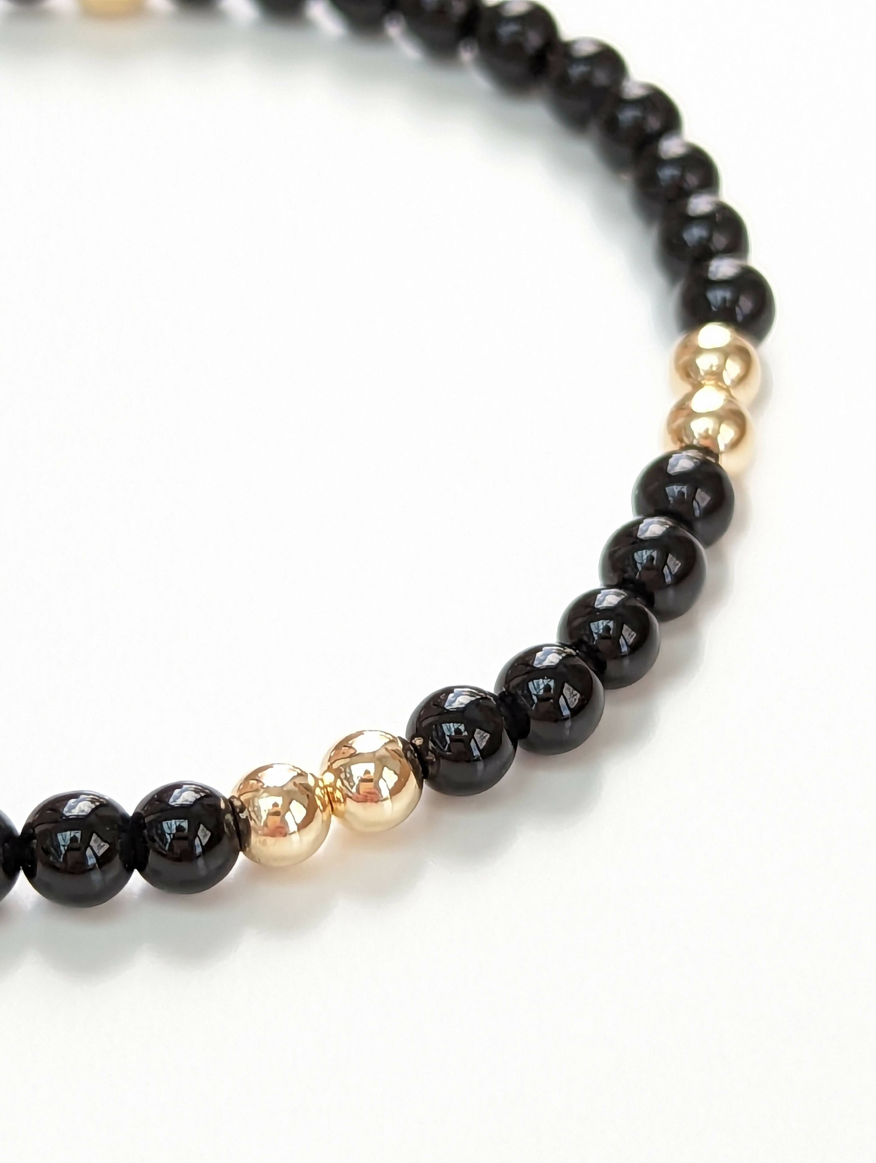 Black Onyx Half and Half Skinny Bracelet - Handmade