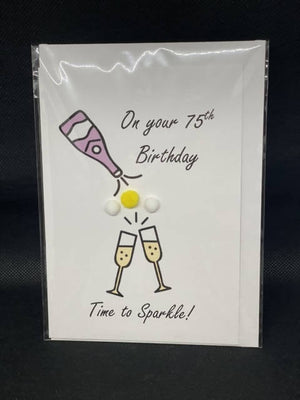 Happy 75th Birthday glasses - Pom Pom greeting card
