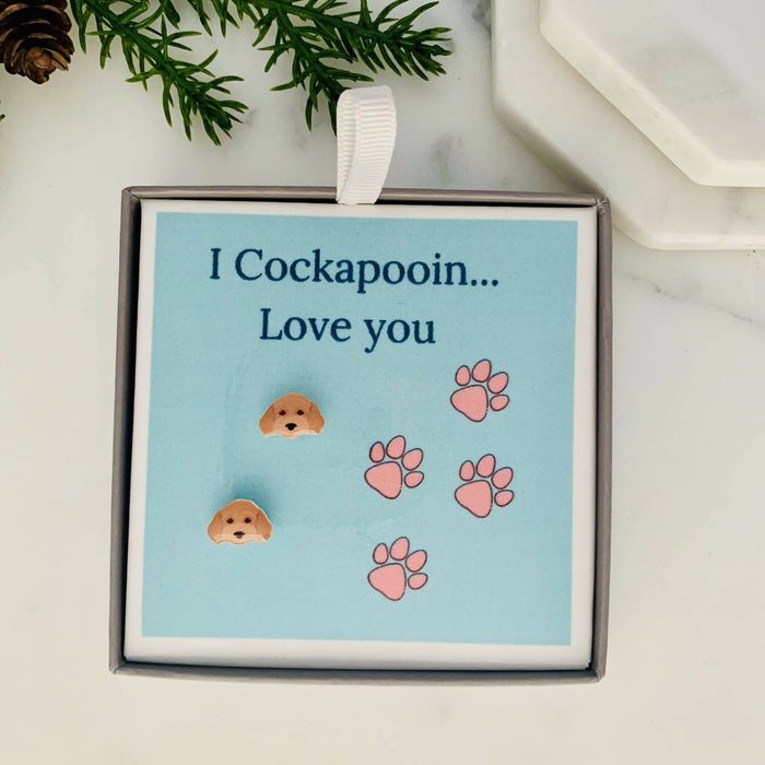 I cockapooin love you, Jewellery quote card with earrings.