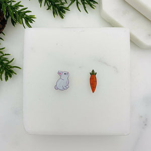 White Rabbit & Carrot Mismatched Stud Earrings