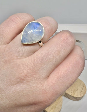 Blue moonstone teardrop ring size N