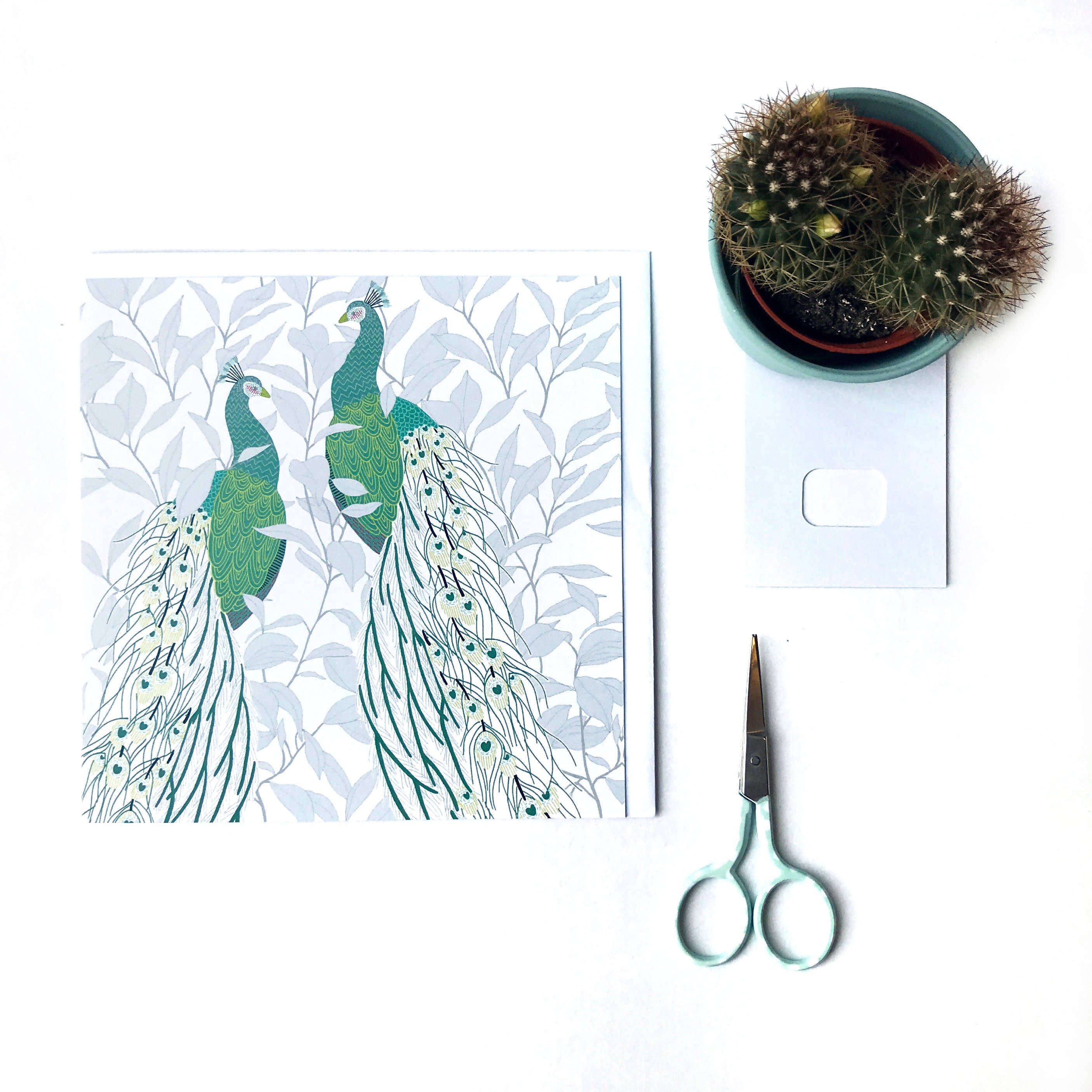 Peacock & Leaves Greetings Card