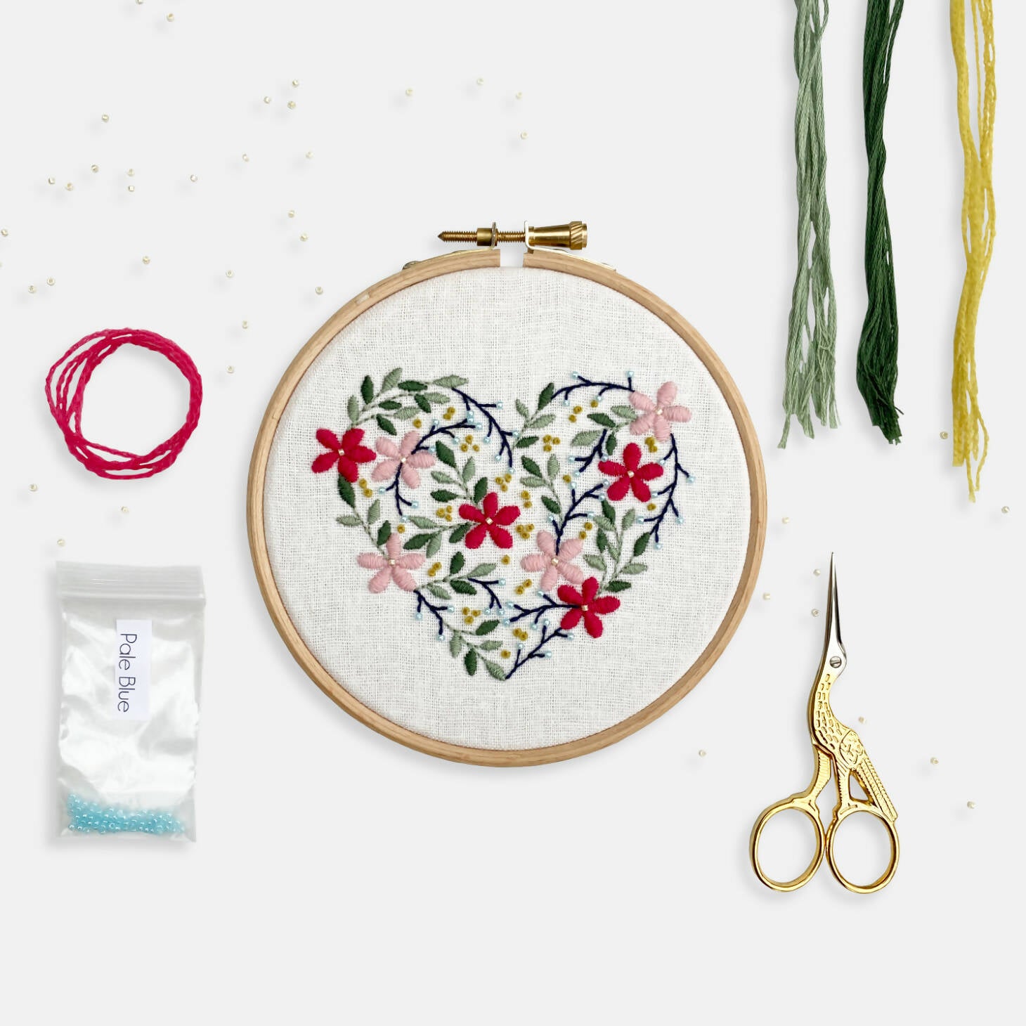 Floral Heart Embroidery Kit | Complete Craft Set | Art & Soul