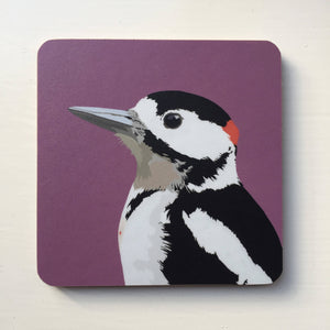 Great Spotted Woodpecker Pink Coaster