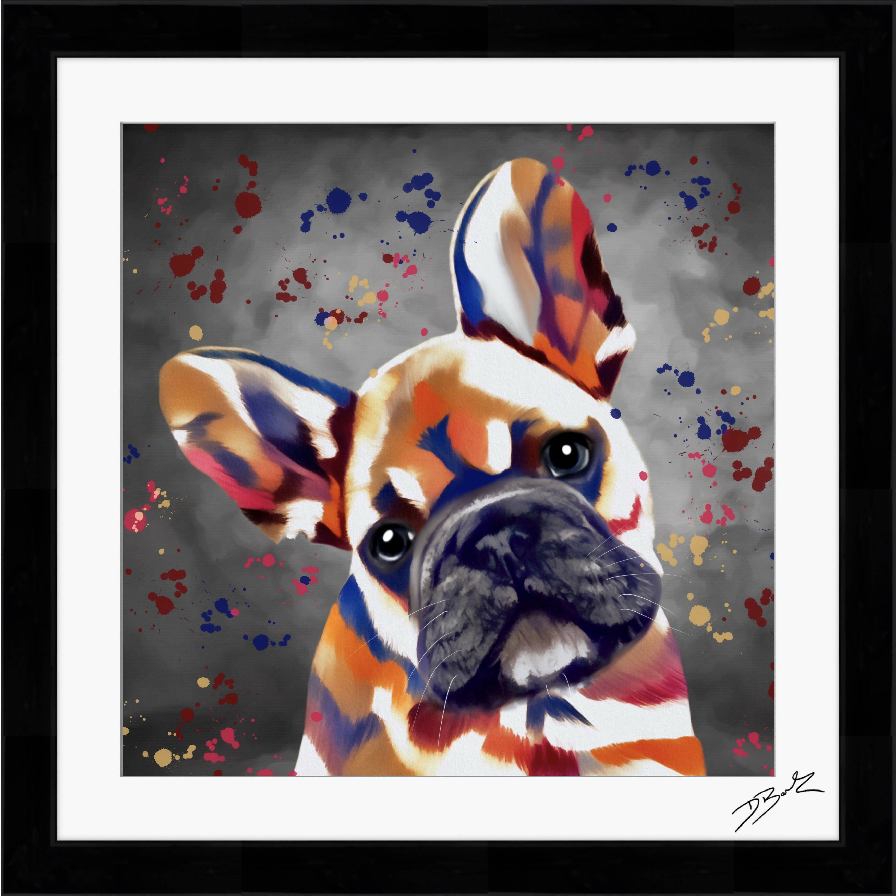 FRENCH BULLDOG COLOUR SPLASH FRAMED ARTWORK.