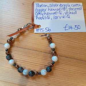 Tibetan Silver Toggle Bracelet with Copper Hematite, Faceted Grey Hematite Howlite and Larvikite