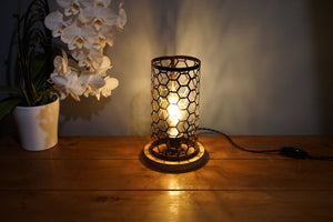 Cylindrical lamp Oak and steel Honey cone light - 1036