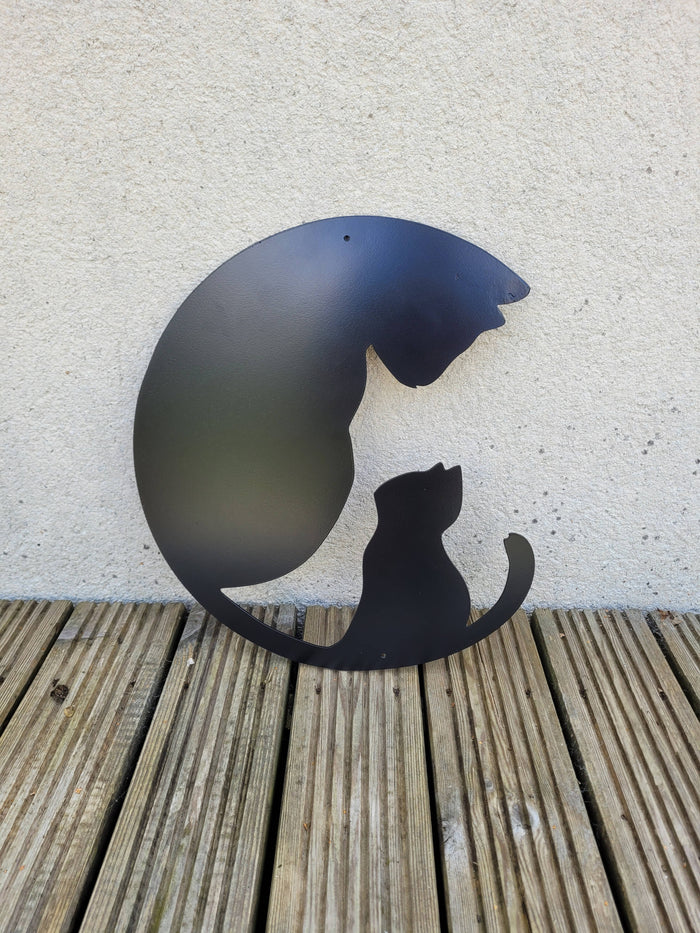 Large Black Cat and Kitten Black Wall Hanging