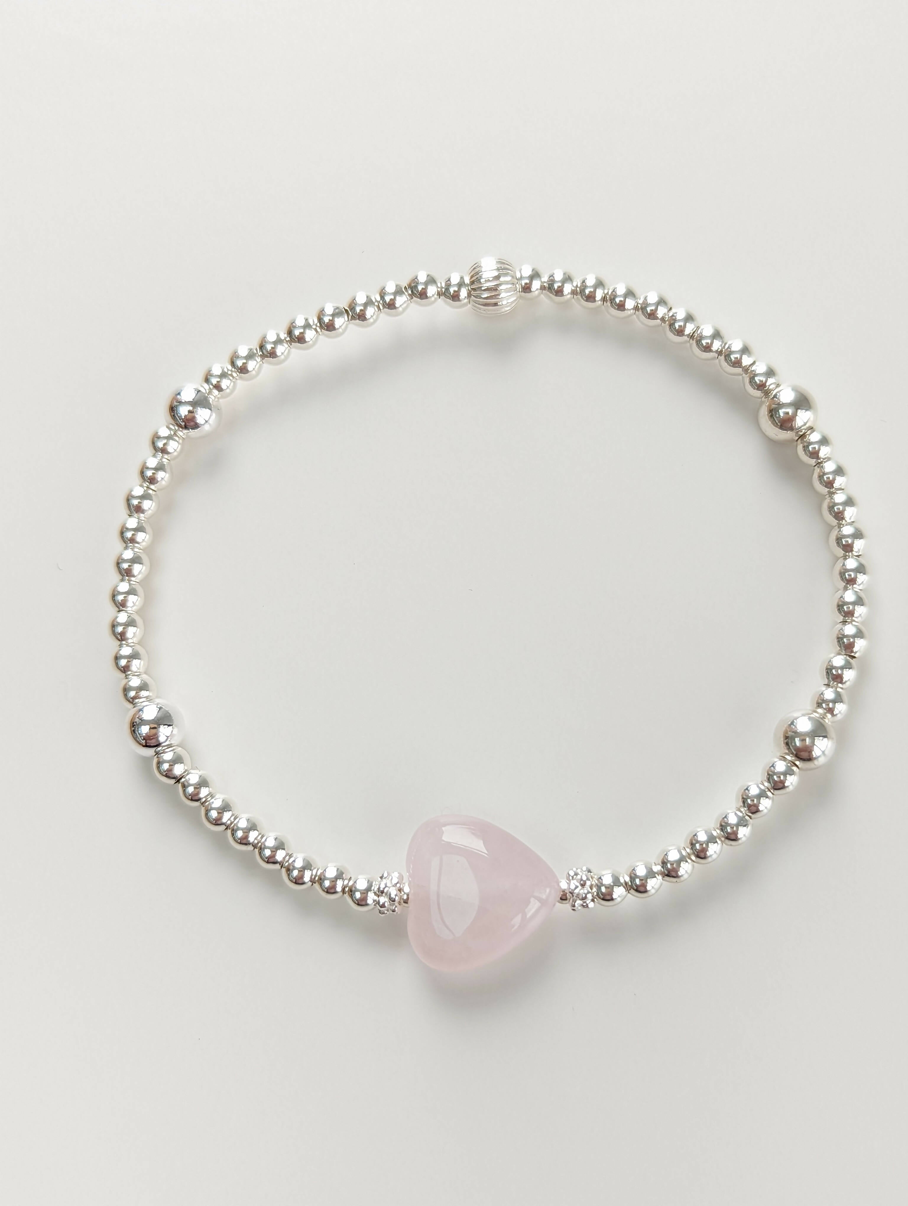 Rose quartz heart satellite bracelet - Handmade