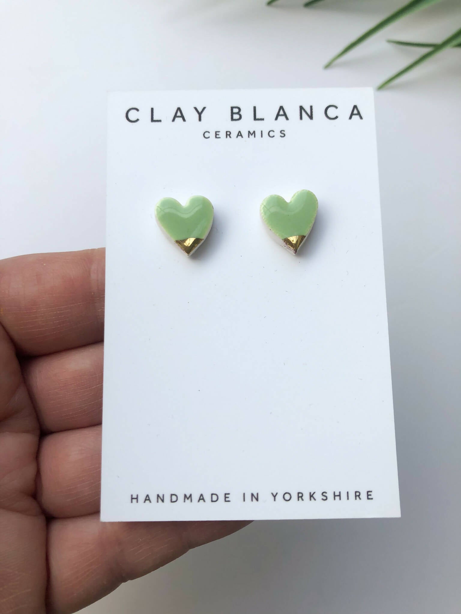 Mint Green Heart Studs | Elegant Handmade Earrings | Art & Soul