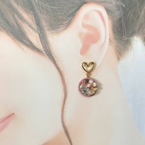 Heart Stud Crystal Embroidery Earrings {Round}