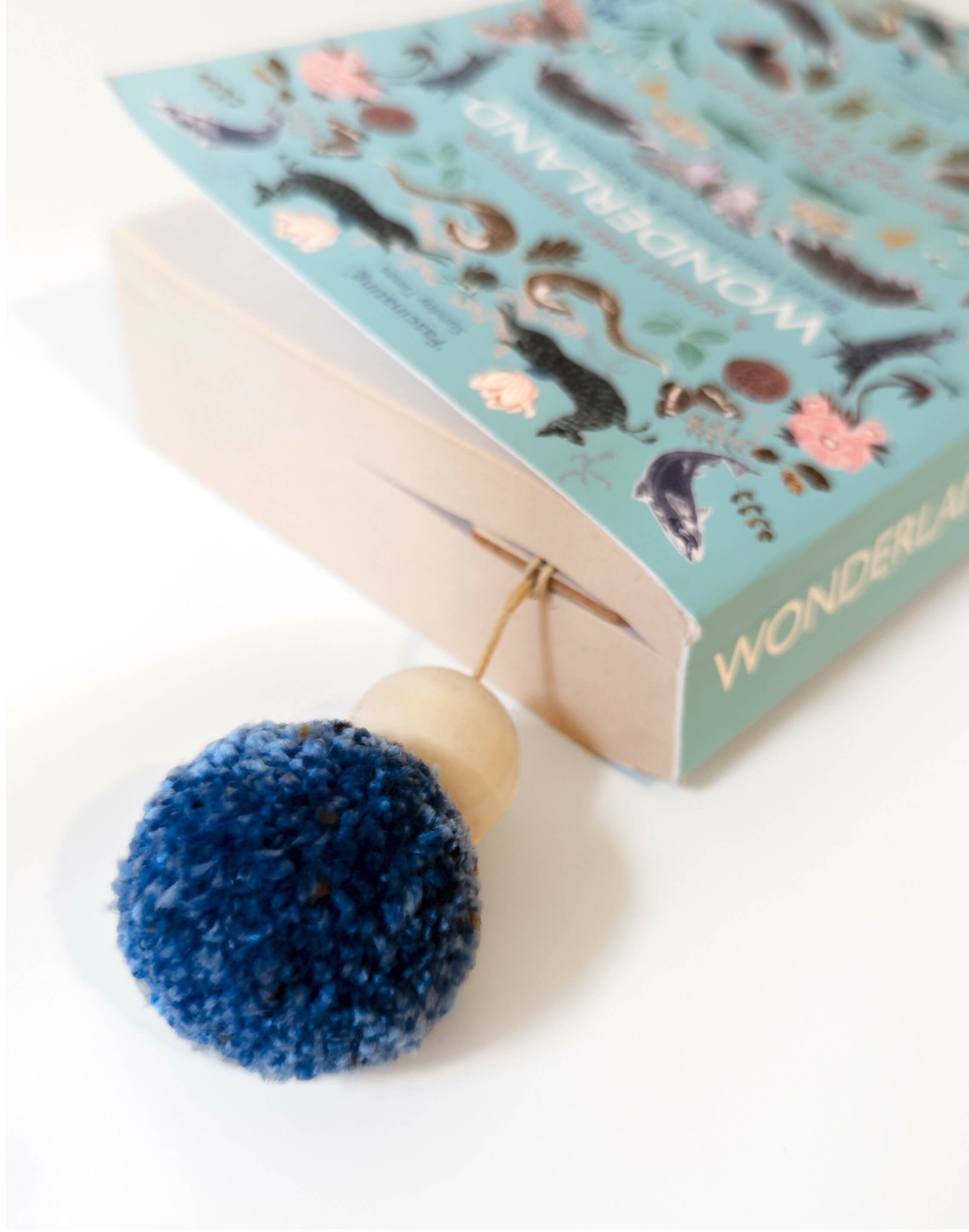 Wooden Bookmark with Pom Pom - Orange and Blue