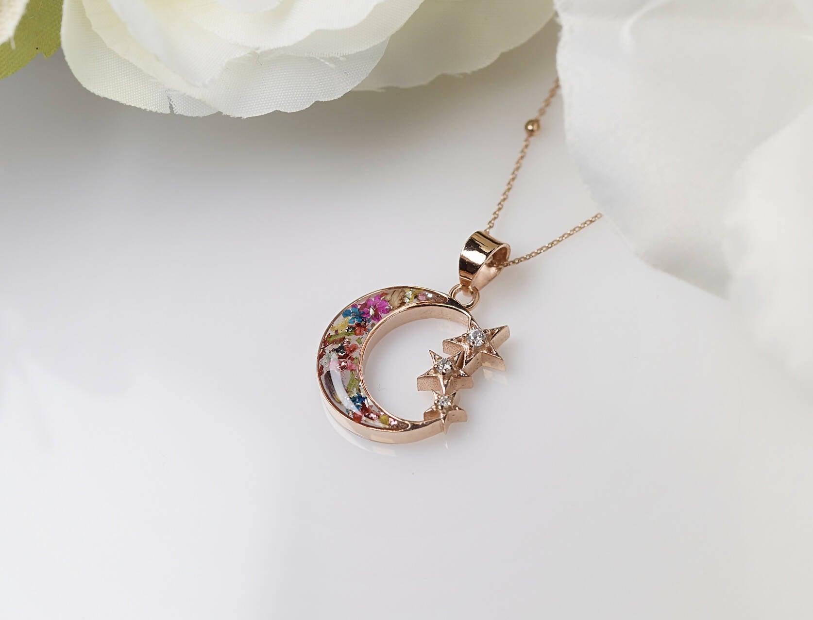 Rose Gold Moon & Stars Necklace