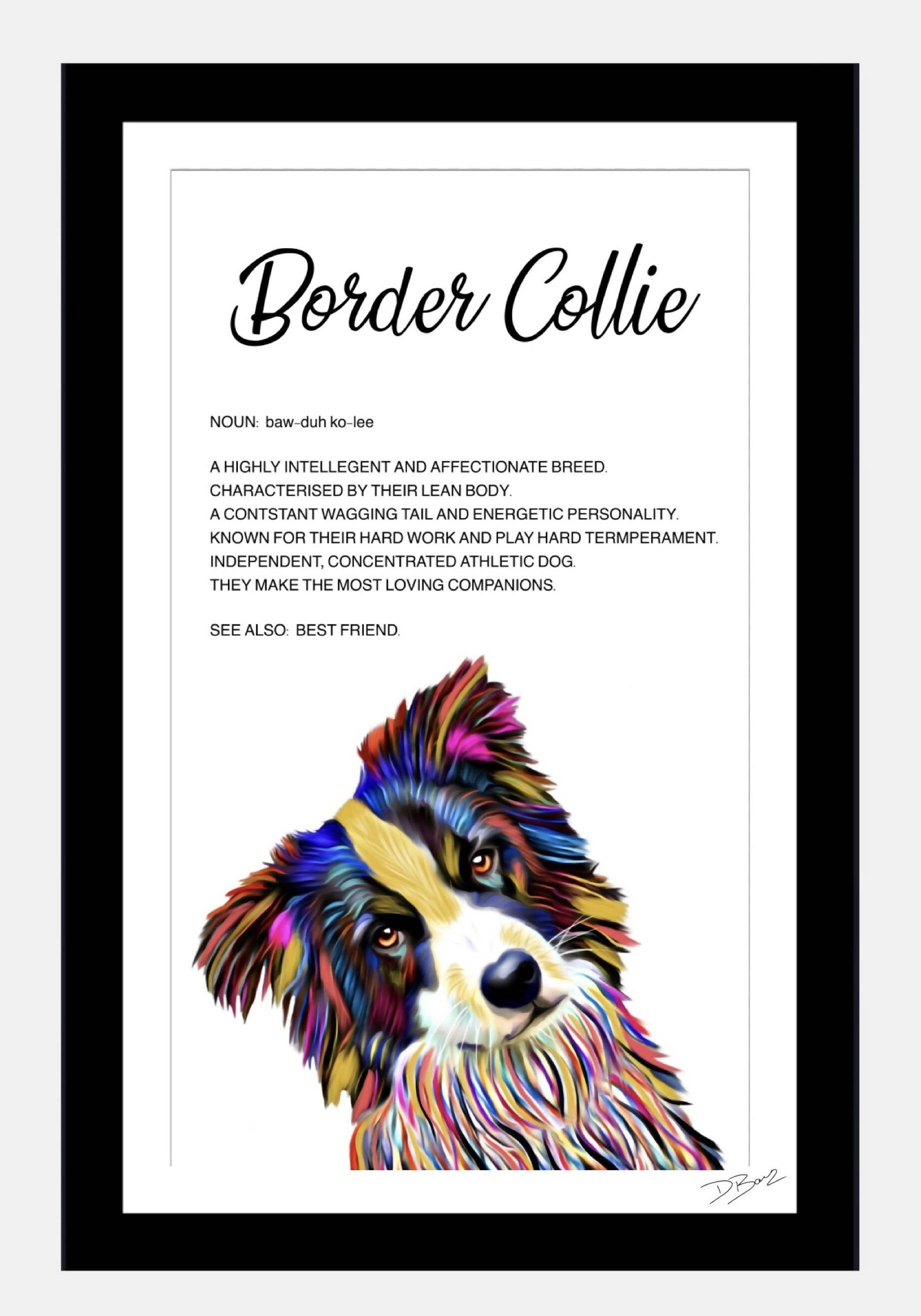 Border Collie Dog - Definition Quote - Framed Artwork.