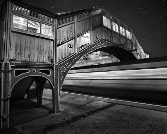 21.06 train leaves Beverley Train Station (b/w), Landscape