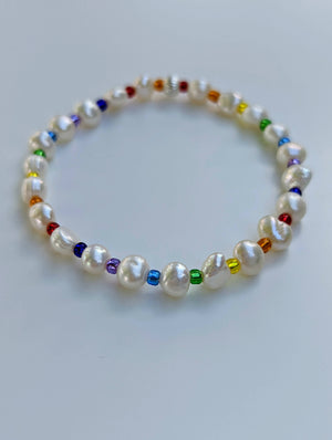 Rainbow freshwater pearl bracelet - Handmade