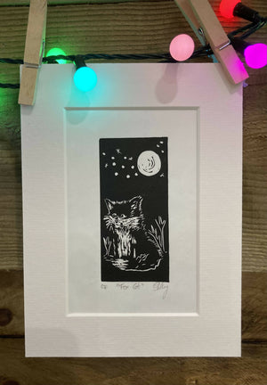 Fox Cat original lino print sketch
