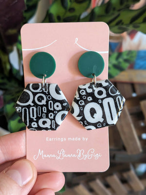 Queue - Black, White and Green Clay Earrings