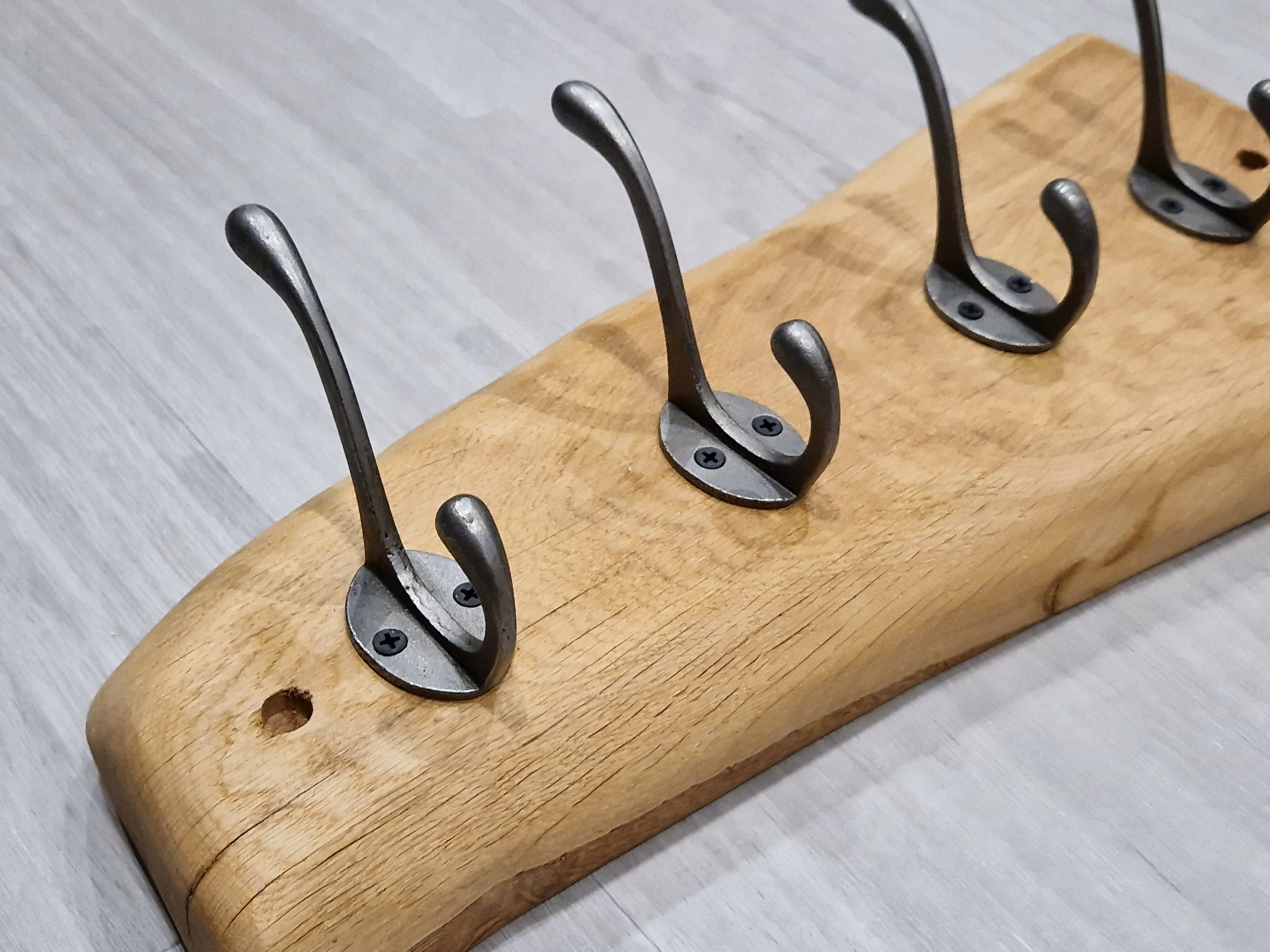 Rustic solid oak coat rack 2 hook waney