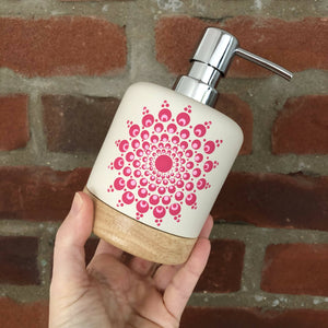 Hand Painted Dot Mandala Scandi Soap Dispenser: Dragon Fruit with Baby Pink