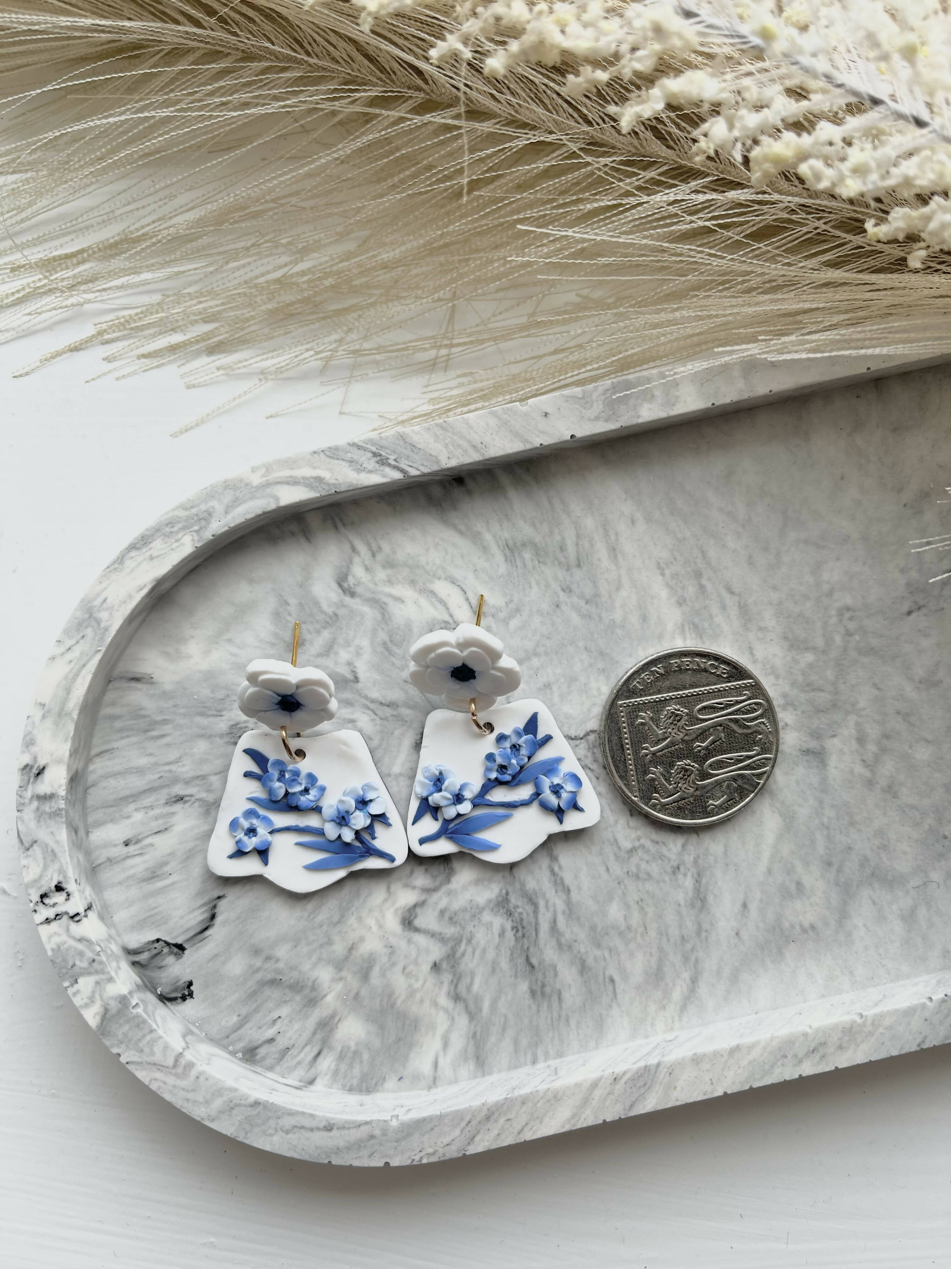 Blue China No. 3 - Handmade Polymer Clay Earrings