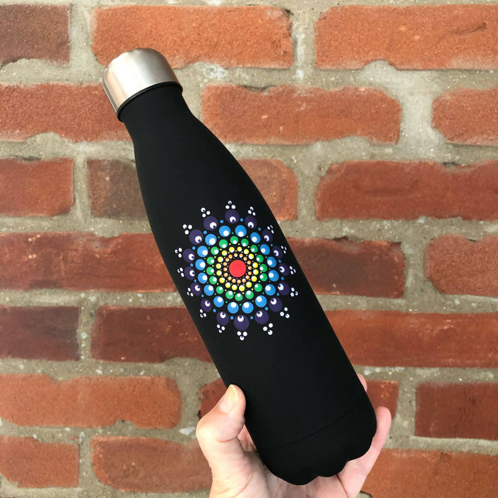 Hand Painted Dot Mandala Thermal Water Bottle: Rainbow