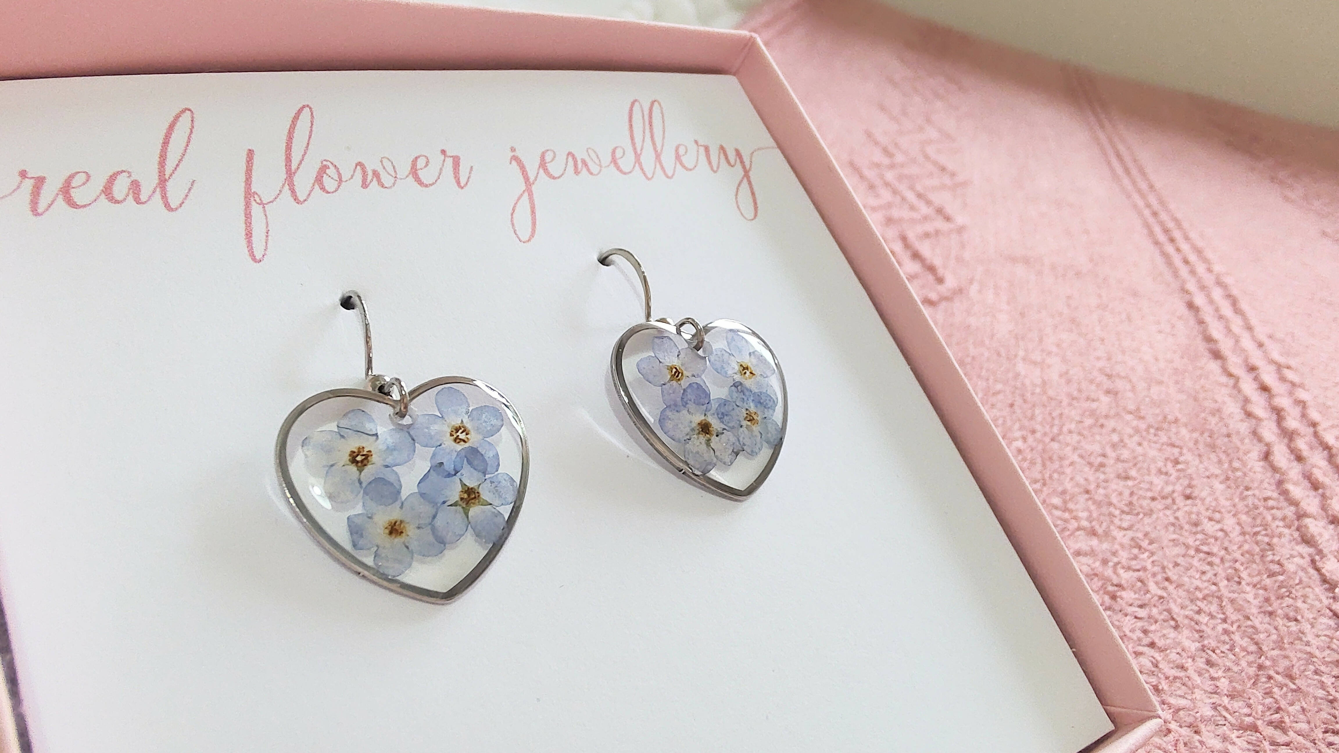 Forget Me Not Big Heart Earrings Silver Plated