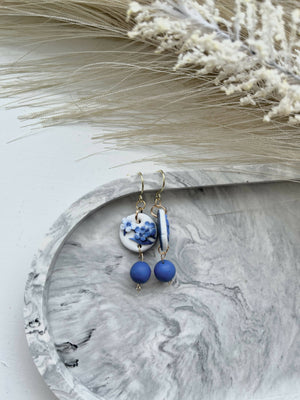 Blue China No. 5 - Handmade Polymer Clay Earrings
