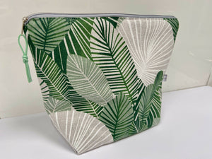 XL Toiletry Bag - Tropical Leaves with a Faux Leather Base