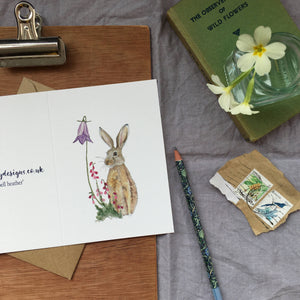 Hare and bell heather card