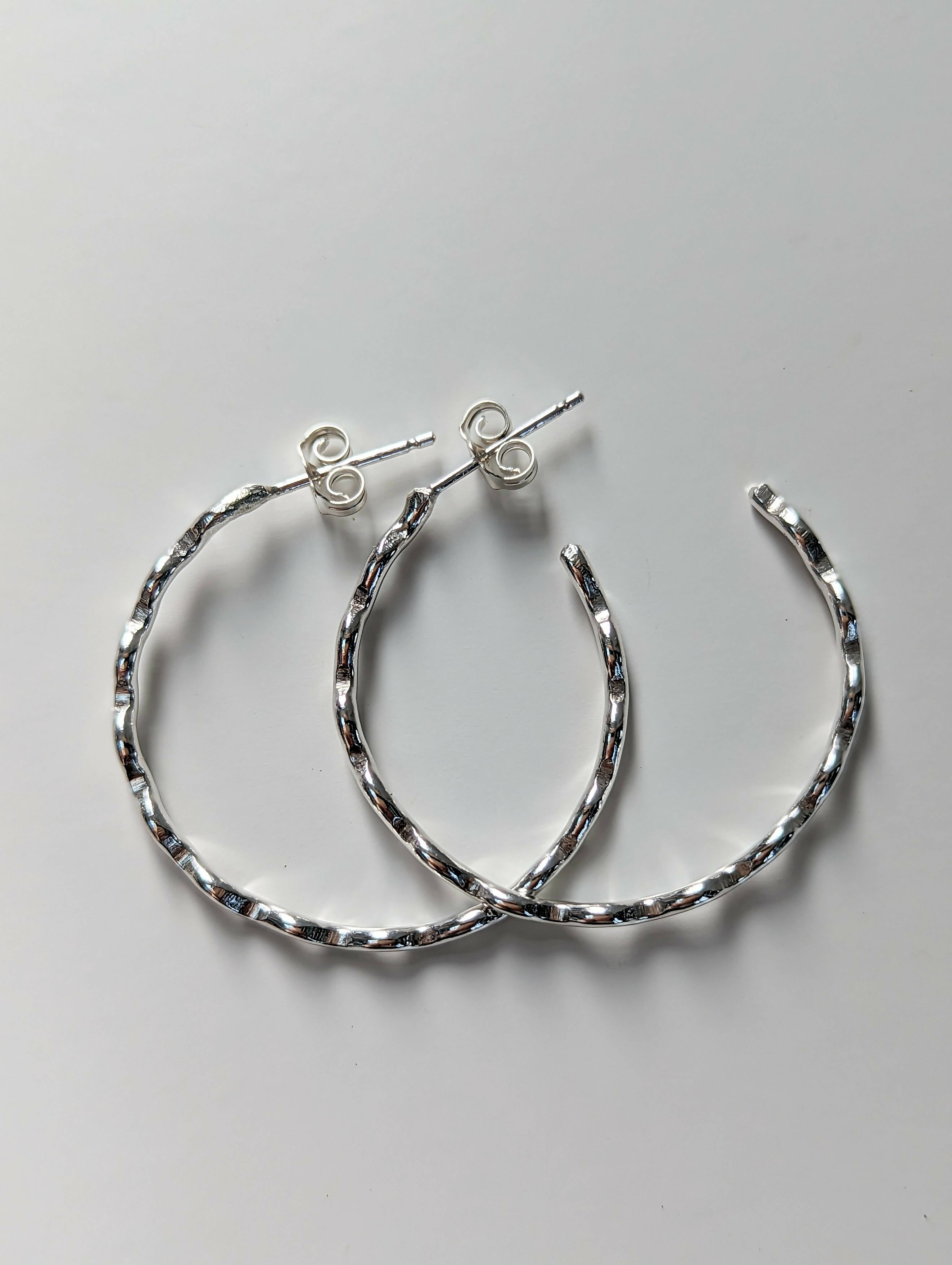 Wave Sterling Silver Hoops - Handmade