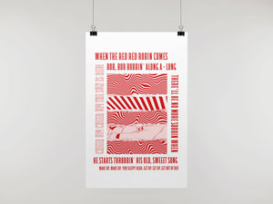 Hull KR - Inspired Psychedelic 'Red Red Robin' Lyrics Art Print in White