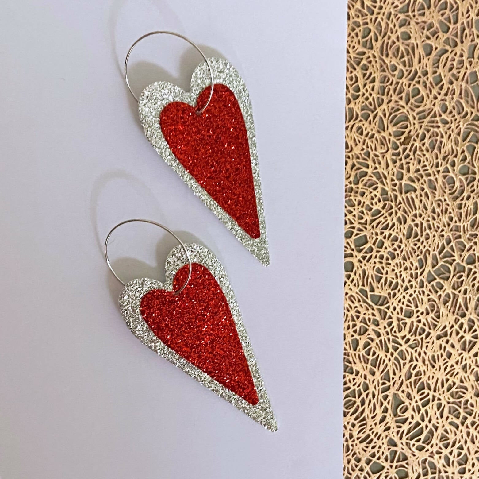 Statement Heart Earrings in Red Glitter