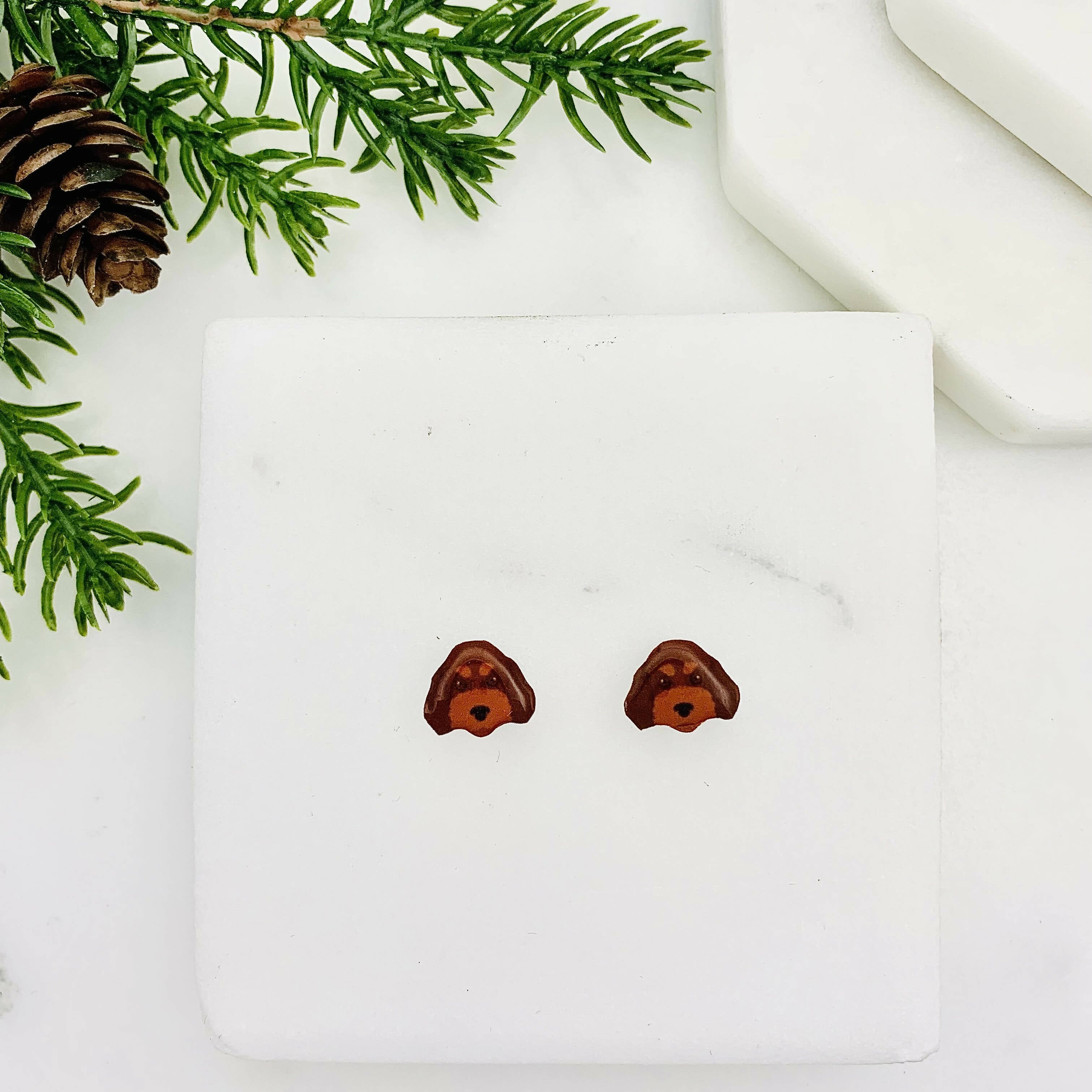 Brown Tan Cockapoo Stud earrings