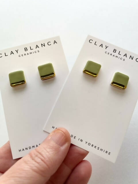 Square Sage Green Stud Earrings