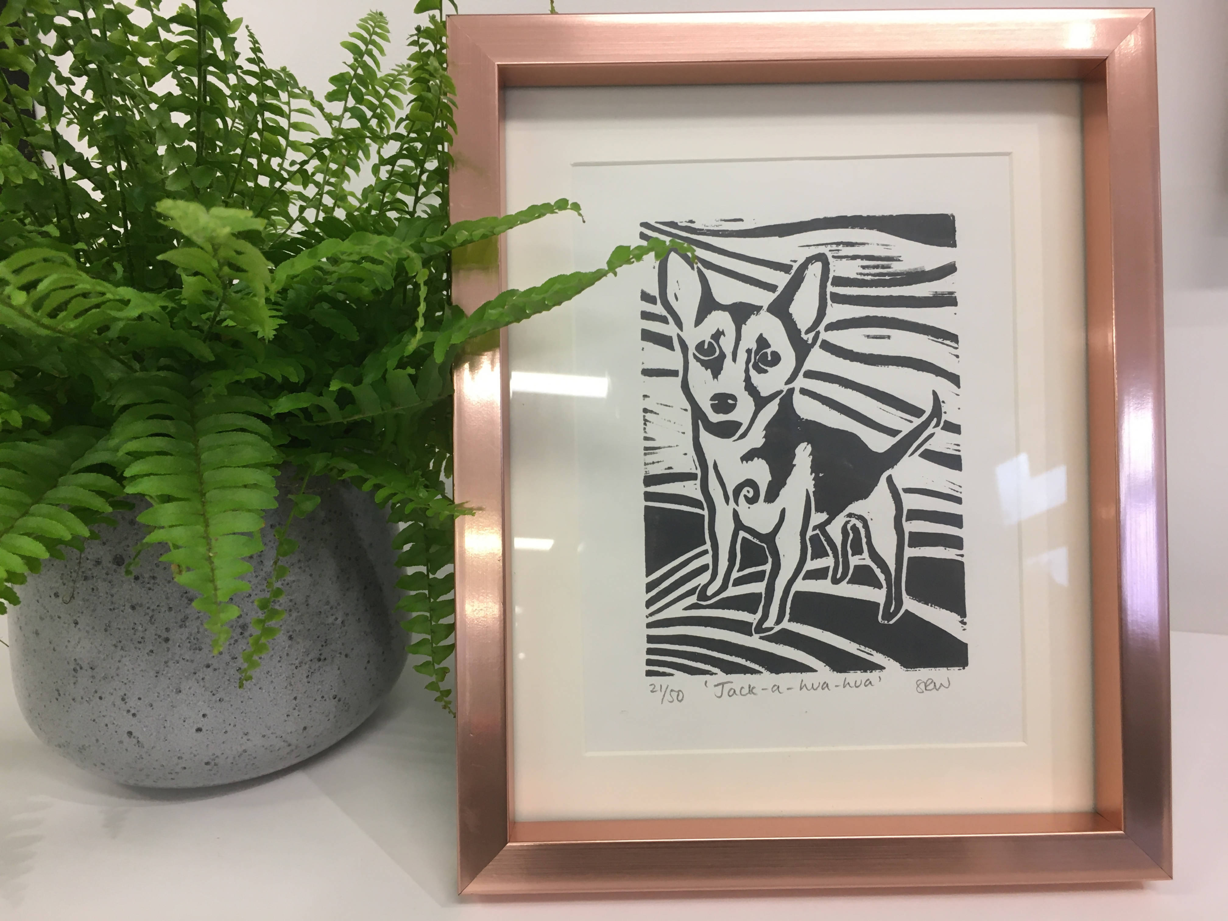 Jackahuahua Framed Lino Cut Print