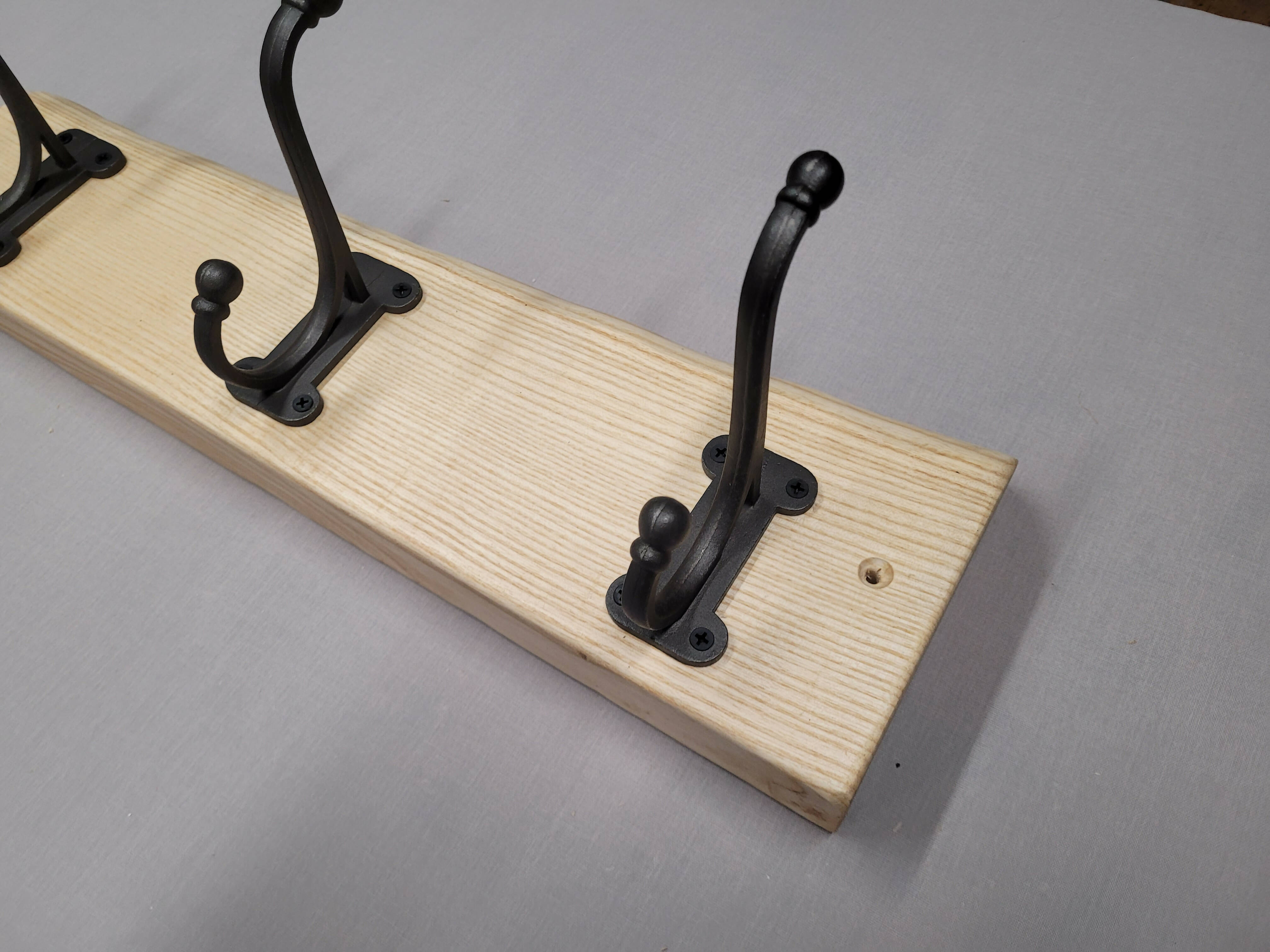 Rustic solid Ash coat rack 3 hook waney