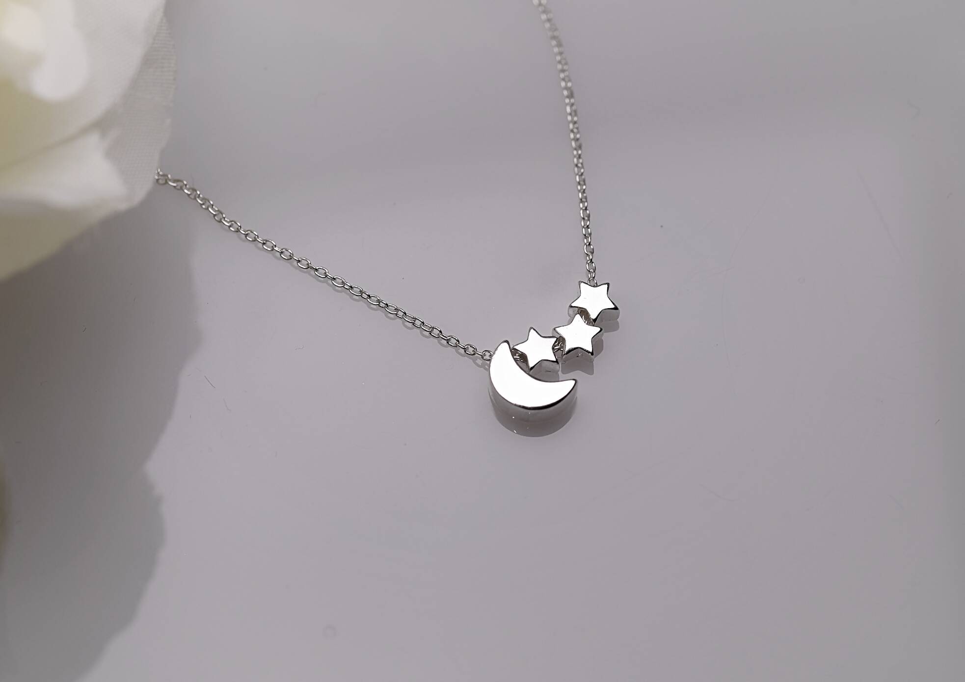Sterling Silver Moon and Stars Necklace